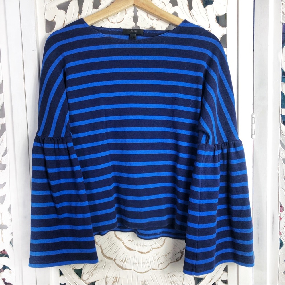 J. Crew Blue Striped Bell Sleeve Top